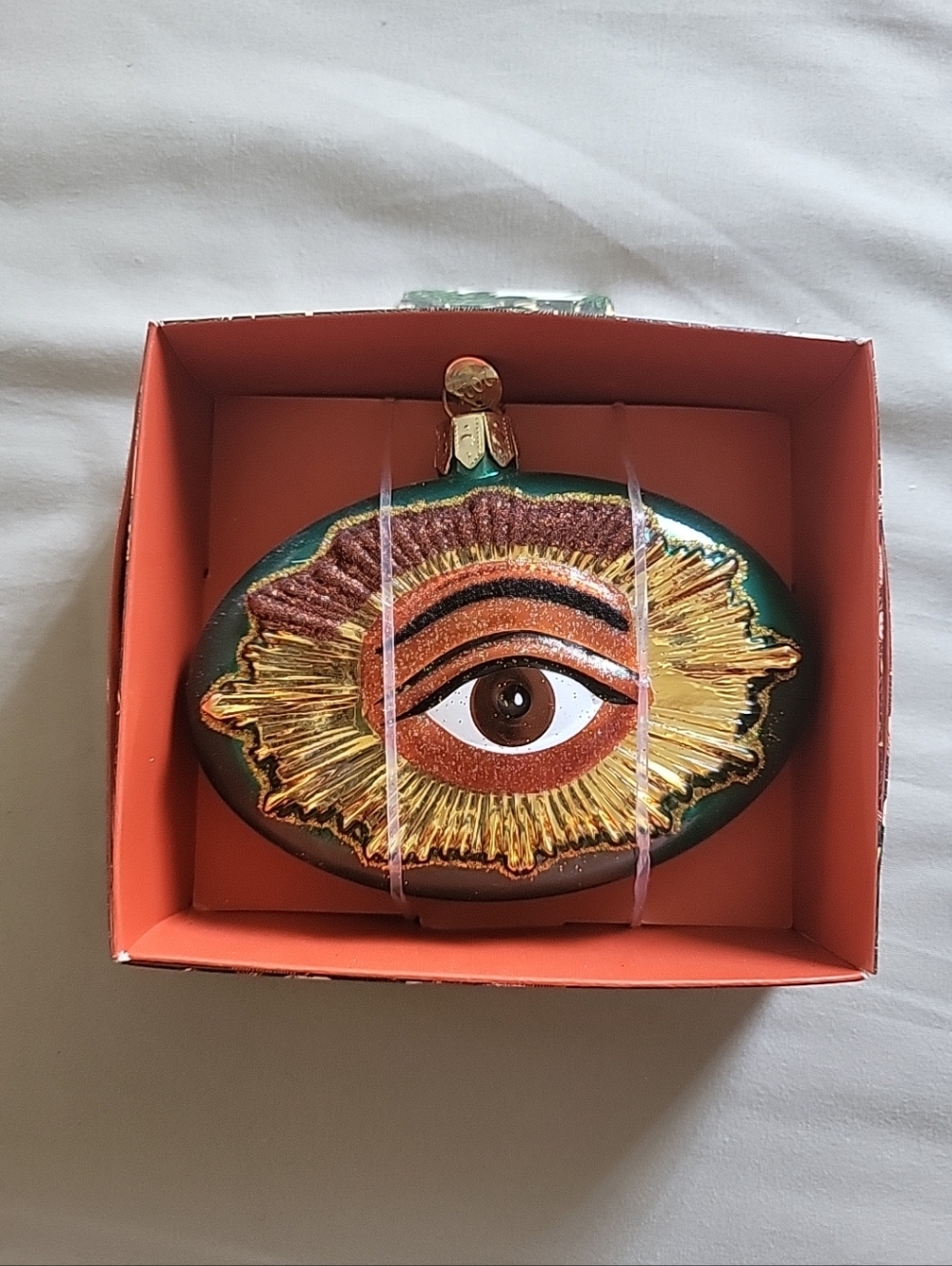 John Derian Decorative Glass Eye Ornament in Green, Gold and Brown